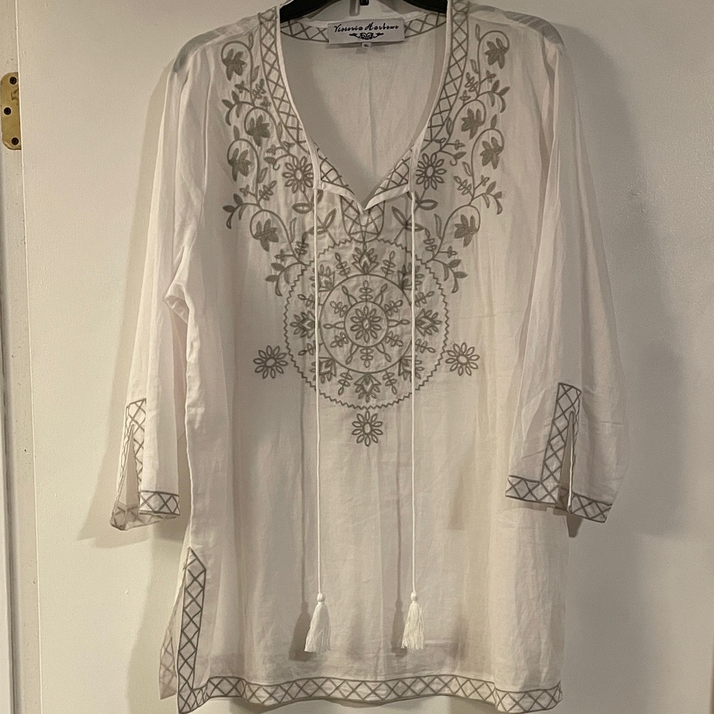 White Embroidered Women's Tunic by Victoria Harbour